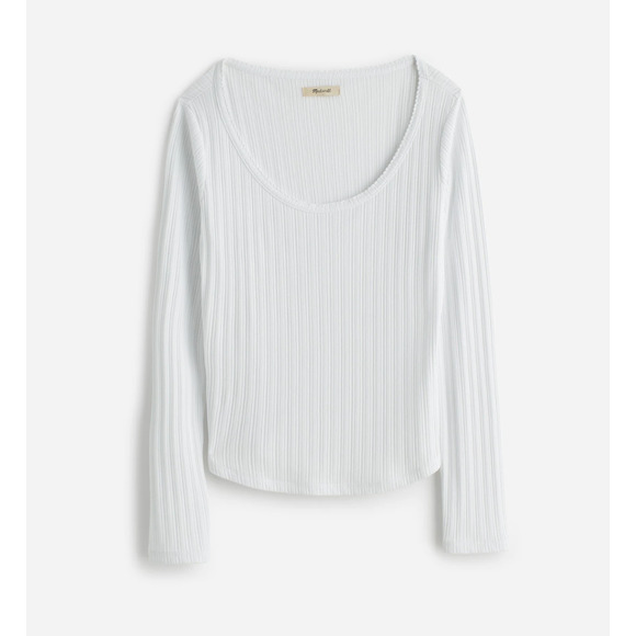 Madewell Pointelle Long Sleeve Scoopneck Tee Top White Stretch Knit Basics M NWT - Picture 3 of 13